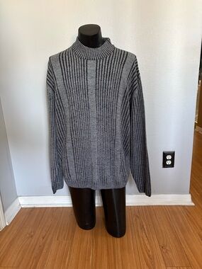 Big & Tall Men's Gray Ribbed Mock Neck Cardigan Sweater Sz 2XL